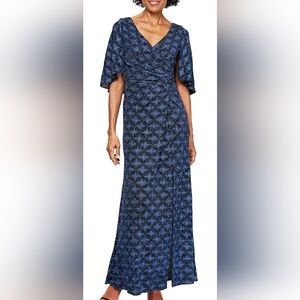 Alex Evenings Navy V-Neck Flutter Sleeve Maxi Dress